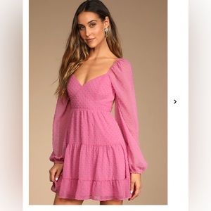NWT Lulus Pink Swiss Dot Long Sleeve Mini Dress size XL
